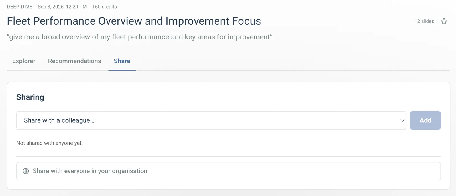 The Share tab of a completed analysis